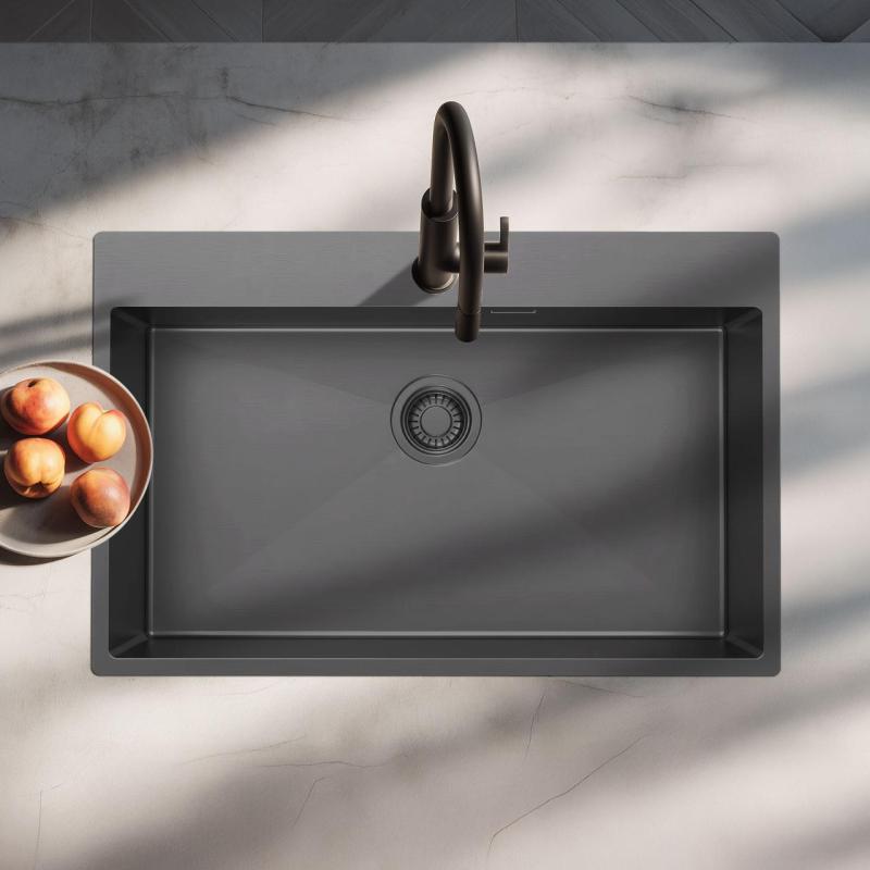 Pure.Sink Luxion Nagy Gun metal mosogató 78x50 cm Tapwing csaplyukkal PLX7850T-61