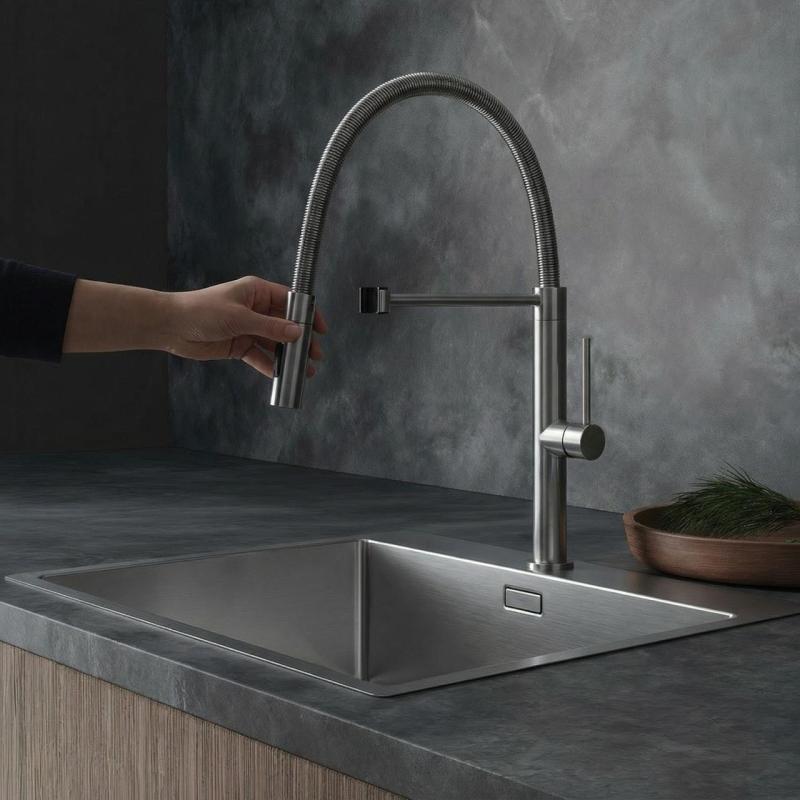 Pure.Sink Luxion Masszív rozsdamentes acél konyhai csaptelep profi, rugalmas kifolyóval és 2 sugárfajtával PLXFLEX-02