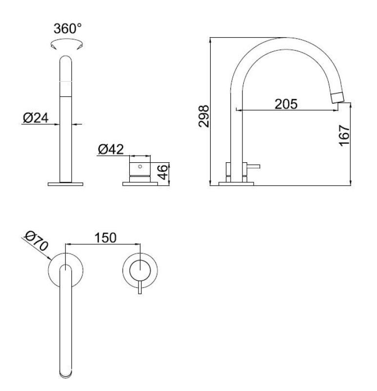 Pure.Sink Luxion 2 lyukas, masszív rozsdamentes acél konyhai csaptelep, kerek kifolyóval PLX2HR-02