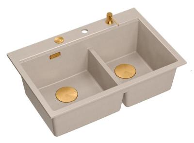 Quadri Hard Rock Dupla Beige Gránit Felépítmény Mosogató 76x50 cm Réz dugóval és tartozékokkal 1208971726