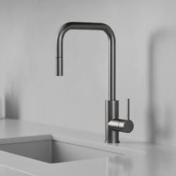 Pure.Sink Luxion Gun metal konyhai csaptelep négyzet alakú, kihúzható kifolyóval PLXSQUA-61