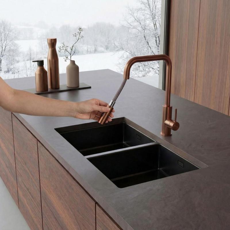 Pure.Sink Luxion Réz konyhai csaptelep négyzet alakú, kihúzható kifolyóval PLXSQUA-62