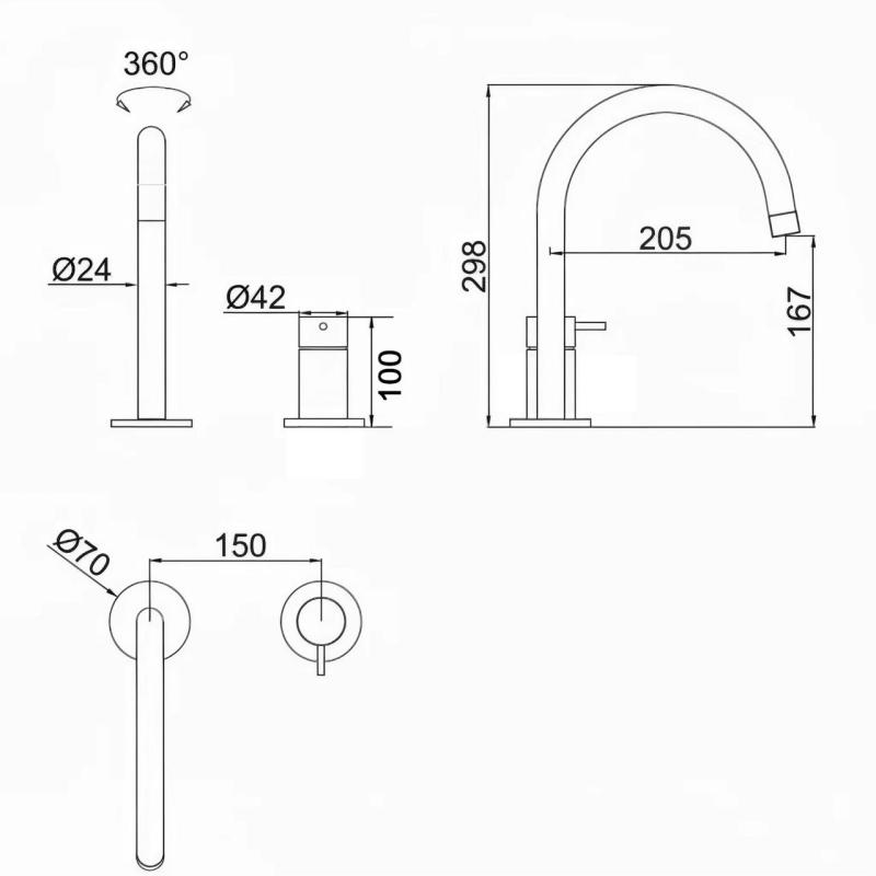 Pure.Sink Luxion 2 lyukas arany konyhai csaptelep kerek kifolyóval PLX2HR-60