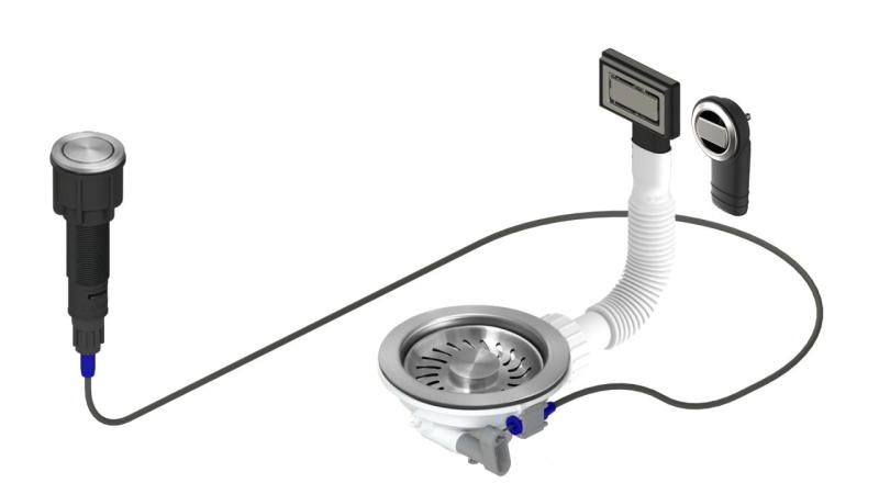 Granitemy rozsdamentes acél lefolyó készlet, benne nyomógombos hulladékzárral és dugóval, plusz téglalap alakú és kerek túlfolyóval 1208971748