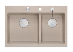 Quadri Hard Rock Dupla Beige Gránit Felületi Mosogató 76x50 cm rozsdamentes acél dugóval és tartozékokkal 1208971749