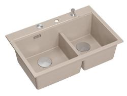 Quadri Hard Rock Dupla Beige Gránit Felületi Mosogató 76x50 cm rozsdamentes acél dugóval és tartozékokkal 1208971749