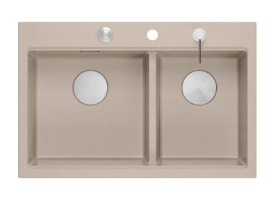 Quadri Hard Rock Dupla Beige Gránit Felületi Mosogató 76x50 cm rozsdamentes acél dugóval és tartozékokkal 1208971749