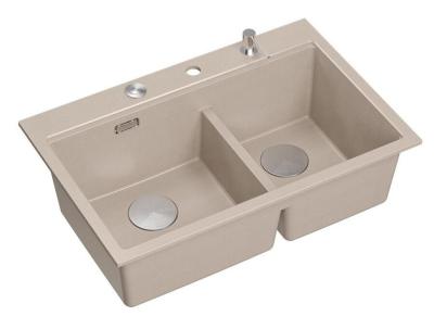Quadri Hard Rock Dupla Beige Gránit Felületi Mosogató 76x50 cm rozsdamentes acél dugóval és tartozékokkal 1208971749