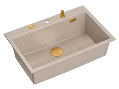 Quadri Hard Rock Beige gránit felépítésű nagy mosogató 76x50cm, beleértve a réz dugót és kiegészítőket 1208971750