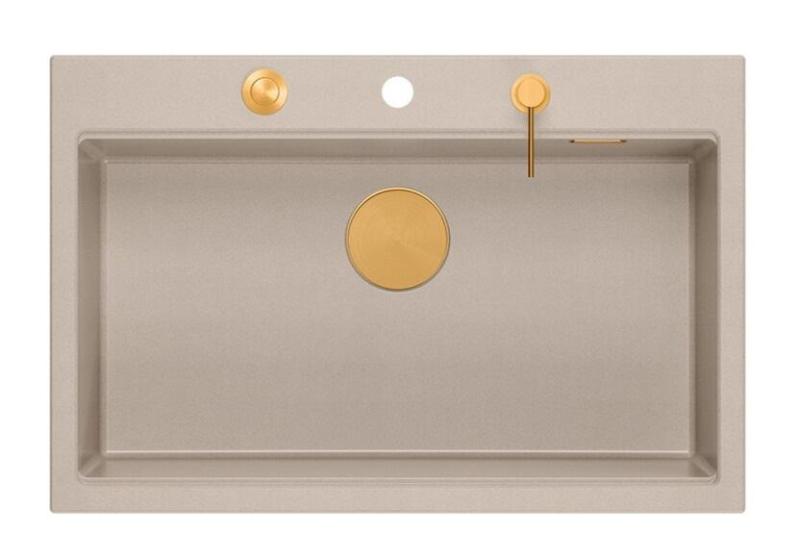 Quadri Hard Rock Beige gránit felépítésű nagy mosogató 76x50cm, beleértve a réz dugót és kiegészítőket 1208971750