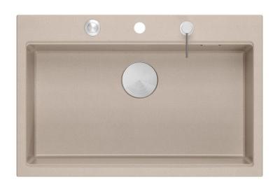 Quadri Hard Rock Beige gránit felépítésű nagy mosogató 76x50cm, rozsdamentes acél dugóval és tartozékokkal 1208971751