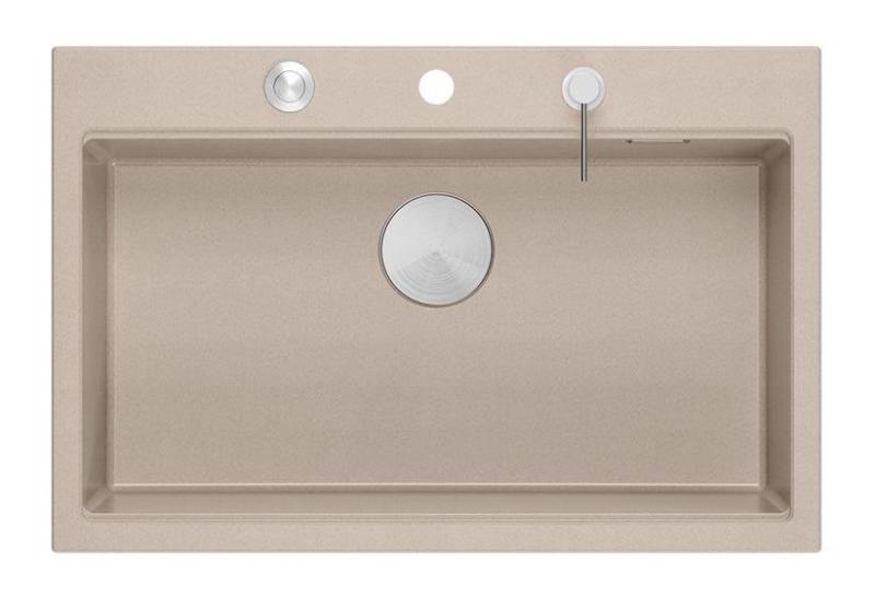 Quadri Hard Rock Beige gránit felépítésű nagy mosogató 76x50cm, rozsdamentes acél dugóval és tartozékokkal 1208971751