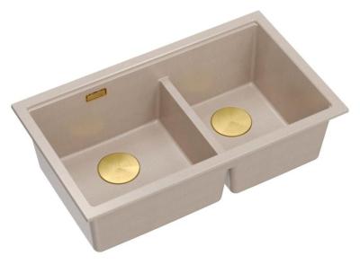 Quadri Newport II Dupla Beige Gránit Felületi Mosogató 76x45 cm Arany dugóval 1208971753