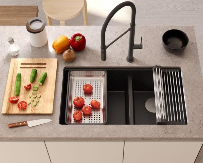 Quadri Newport II Dupla Beige Gránit Felületre Szerelhető Mosogató 76x45 cm RVS dugóval 1208971754