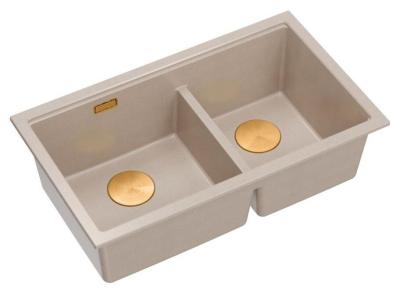 Quadri Newport II Dupla Bezs Gránit Aláépíthető Mosogató 702 x 390 mm Réz dugóval 1208971755