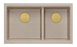 Quadri Newport II Dupla Beige Gránit Aláépíthető Mosogató 702 x 390 mm Arany dugóval 1208971756