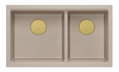 Quadri Newport II Dupla Beige Gránit Aláépíthető Mosogató 702 x 390 mm Arany dugóval 1208971756