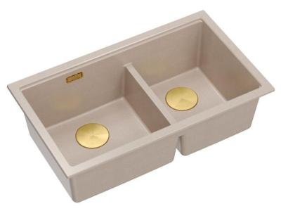 Quadri Newport II Dupla Beige Gránit Aláépíthető Mosogató 702 x 390 mm Arany dugóval 1208971756