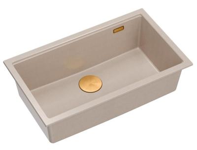 Quadri Newport II nagy és mély mosogató gránit felépítés és alépítés bézs színű mosogató 76x45cm réz dugóval 1208971758