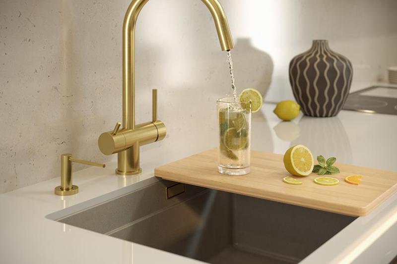 Quadri Newport II gránit aláépített bézs mosogató 560x450mm arany dugóval és lefolyótakaróval 1208971765