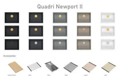 Quadri Newport II gránit alátétbeige mosogató 560x450mm rozsdamentes acél dugóval és lefolyófedéllel 1208971766