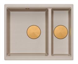 Quadri Newport II bézs 1,5 mosogató gránit felépítésű és aláépítésű mosogató 555x460mm réz dugóval 1208971767