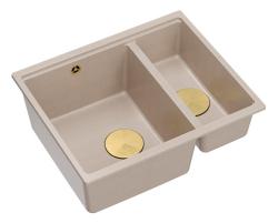 Quadri Newport II bézs 1,5 mosogató gránit felépítés és alépítés mosogató 555x460mm arany dugóval 1208971768