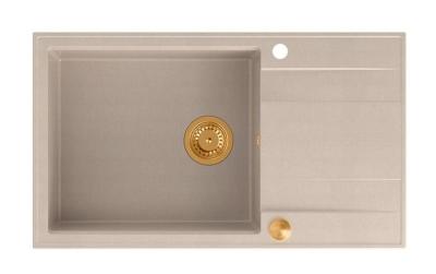 Quadri Luton pearl beige gránit nagy felépítményű mosogató csapágyazott csepegtetővel, fordítható 86x50cm réz dugóval 1208971773