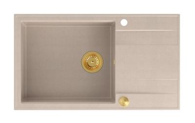 Quadri Luton pearl beige gránit nagy felépítésű mosogató csepegtetővel, fordítható 86x50cm arany dugóval 1208971774