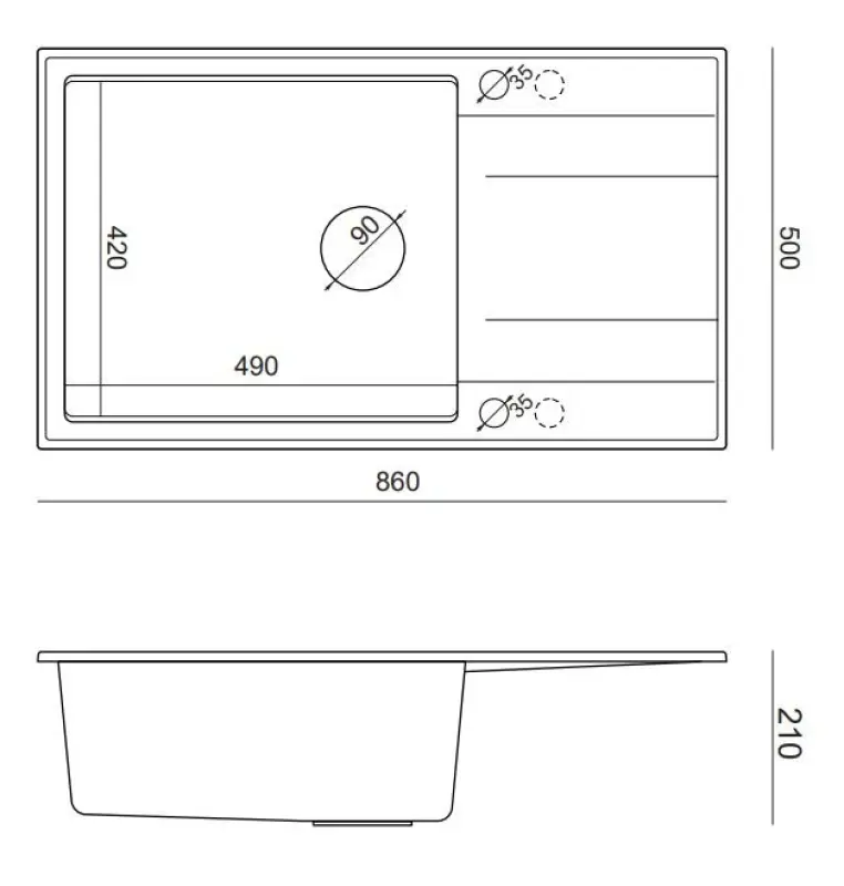 Quadri Luton pearl beige gránit nagy felépítésű mosogató csepegtetővel, fordítható 86x50cm arany dugóval 1208971774