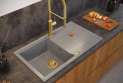 Quadri Luton pearl beige gránit felépítésű mosogató csapadékvíz-elvezetővel, fordítható 86x50cm arany dugóval 1208971778
