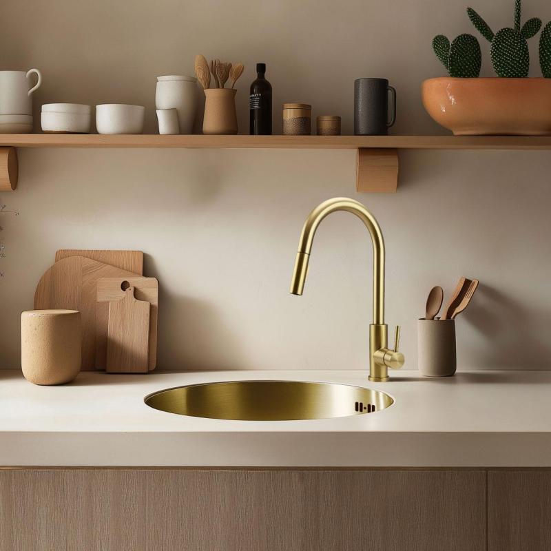 Pure.Sink Rondo Arany Kerek Mosogató lapba épített, alulról és felülről beépíthető 38 cm PRN38-60