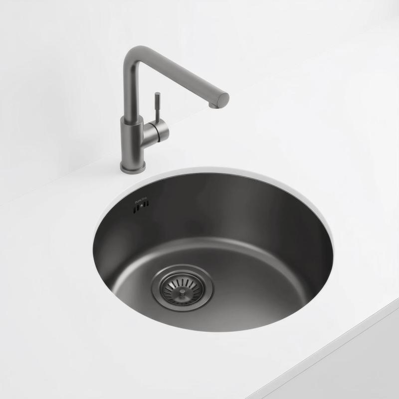 Pure.Sink Rondo Gun metal Kerek mosogató lapba épített, aláépített és felépített 38 cm PRN38-61