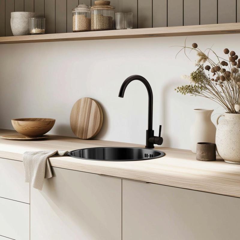 Pure.Sink Rondo Gun metal Kerek mosogató lapba épített, aláépített és felépített 38 cm PRN38-61