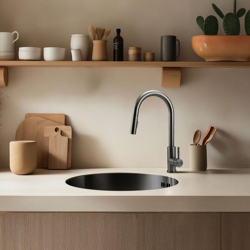 Pure.Sink Rondo Gun metal Kerek mosogató lapba épített, aláépített és felépített 38 cm PRN38-61