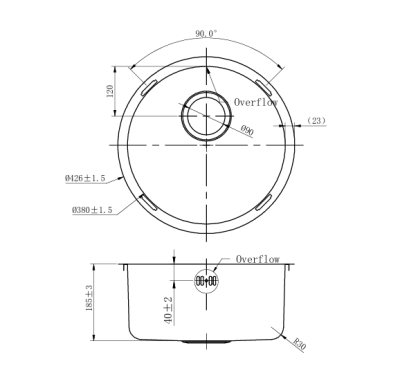 Pure.Sink Rondo Réz Kerek Mosogató lapra szerelhető, alulról szerelhető és felülről szerelhető 38 cm PRN38-62