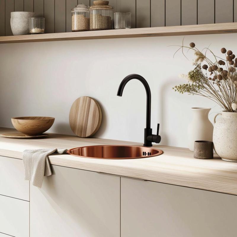 Pure.Sink Rondo Réz Kerek Mosogató lapra szerelhető, alulról szerelhető és felülről szerelhető 38 cm PRN38-62