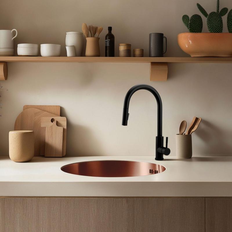 Pure.Sink Rondo Réz Kerek Mosogató lapra szerelhető, alulról szerelhető és felülről szerelhető 38 cm PRN38-62