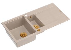 Quadri Luton bézs gránit felépítésű 1,5 medencés mosogató csepegtetővel, fordítható 100x50cm réz dugóval 1208971792