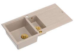 Quadri Luton bézs gránit felépítésű 1,5 medencés mosogató csepegtetővel, fordítható 100x50cm arany dugóval 1208971793