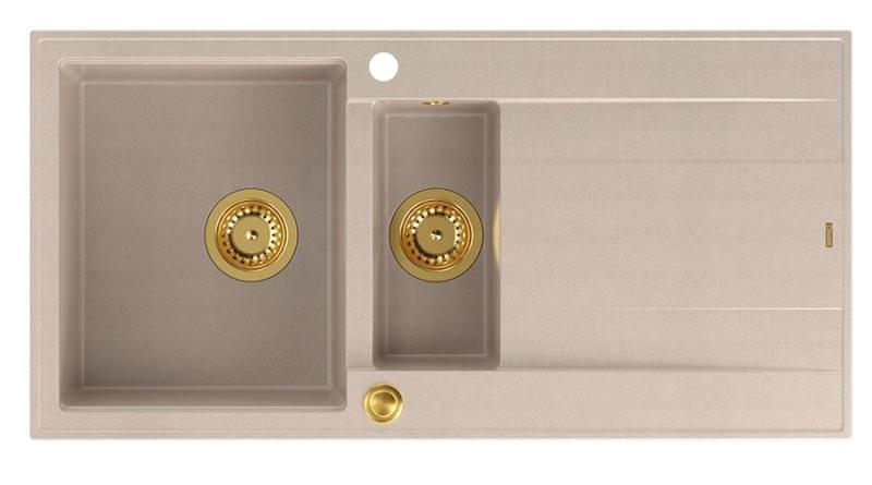 Quadri Luton pearl beige gránit felépítmény 1,5 mosogatóval csepegtetővel, fordítható 100x50cm arany dugóval 1208971793