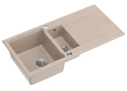 Quadri Luton bézs gránit felépítésű 1,5 medencés mosogató csepegtetővel, fordítható 100x50cm, rozsdamentes acél dugóval 1208971794