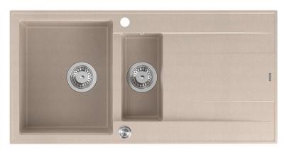 Quadri Luton pearl beige gránit felépítésű 1,5 medencés mosogató csepegtetővel, fordítható 100x50cm rozsdamentes acél dugóval 1208971794