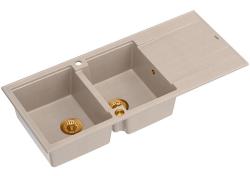 Quadri Luton felépítésű dupla gránit mosogató pearl beige színben csepegtető résszel 116x50 cm méretben réz dugóval 1208971801