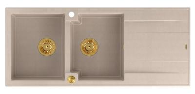 Quadri Luton felépítésű dupla gránit mosogató pearl beige színben csepegtető résszel 116x50 cm arany dugóval 1208971809