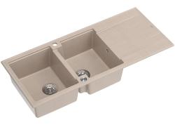 Quadri Luton felépített dupla gránit mosogató pearl beige színben csepegtető résszel 116x50 cm-es méretben, rozsdamentes acél dugóval 1208971812