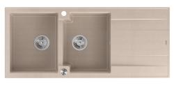 Quadri Luton felépített dupla gránit mosogató pearl beige színben csepegtető résszel 116x50 cm-es méretben, rozsdamentes acél dugóval 1208971812