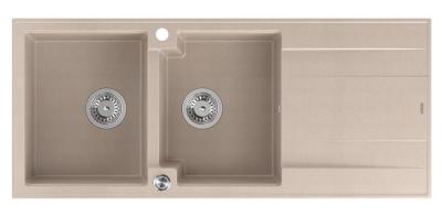 Quadri Luton felépített dupla gránit mosogató pearl beige színben csepegtető résszel 116x50 cm-es méretben, rozsdamentes acél dugóval 1208971812