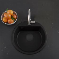 GraniteMy Bremen kerek gránit mosogató 43 cm fekete, felső és alsó szereléssel, csaplyukkal és automatikus fekete dugóval 1208971839