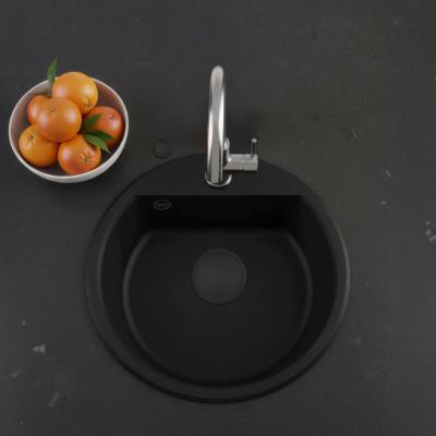 GraniteMy Bremen kerek gránit mosogató 43 cm fekete, felső és alsó szereléssel, csaplyukkal és automatikus fekete dugóval 1208971839
